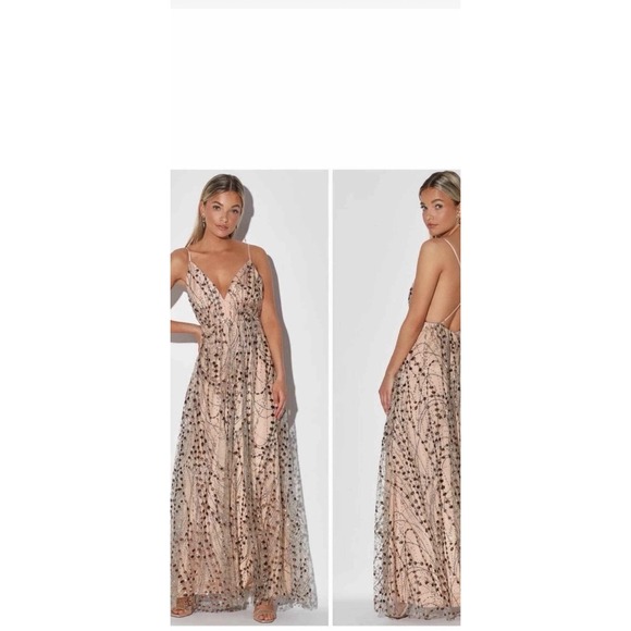 Lulus Dresses & Skirts - LULUS Luminous Night Taupe Rainbow Glitter‎ Bronze Sequin Maxi Gown Dress Xl NwT